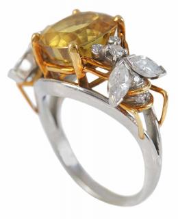 Appraisal: Schlumberger Tiffany Co Yellow Sapphire Bee Ring set with cushion