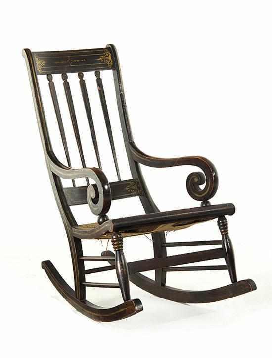 Appraisal: Classical paint-decorated mahogany rocking chair probably New York circa concave