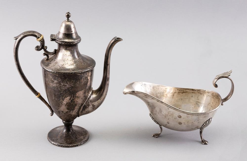 Appraisal: STERLING SILVER SAUCE BOAT AND TEAPOT FIRST HALF OF THE