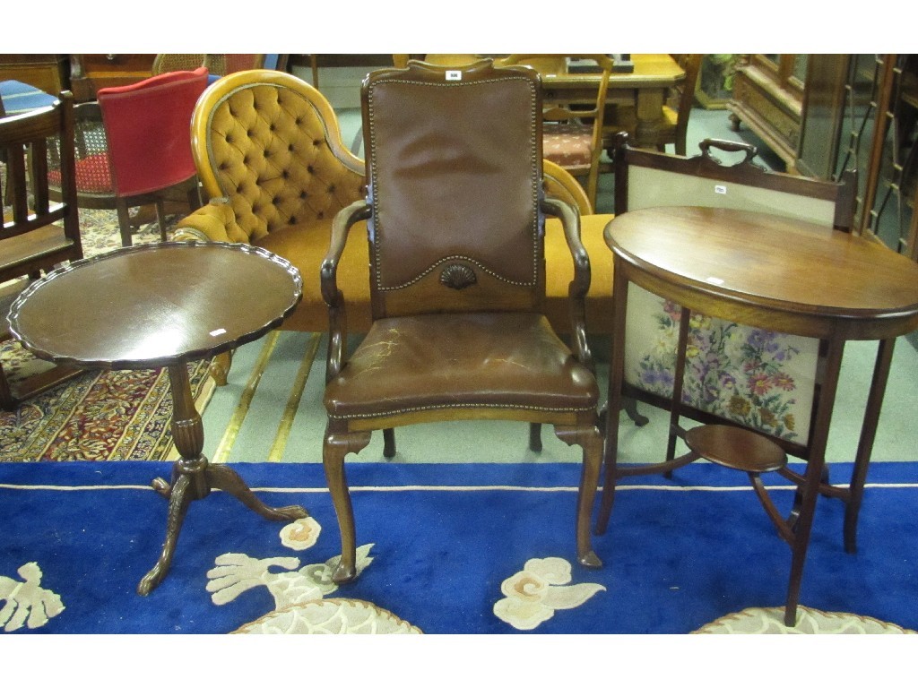 Appraisal: Mahogany library style chair oval table firescreen and snap top