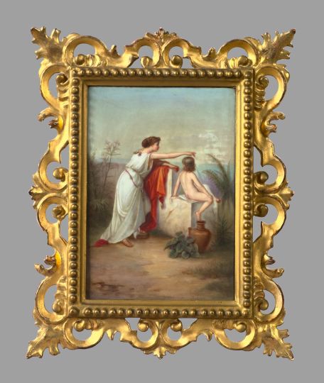 Appraisal: Fine Volkstedt Hand-Painted Porcelain Plaque depicting Penelope and Her Son