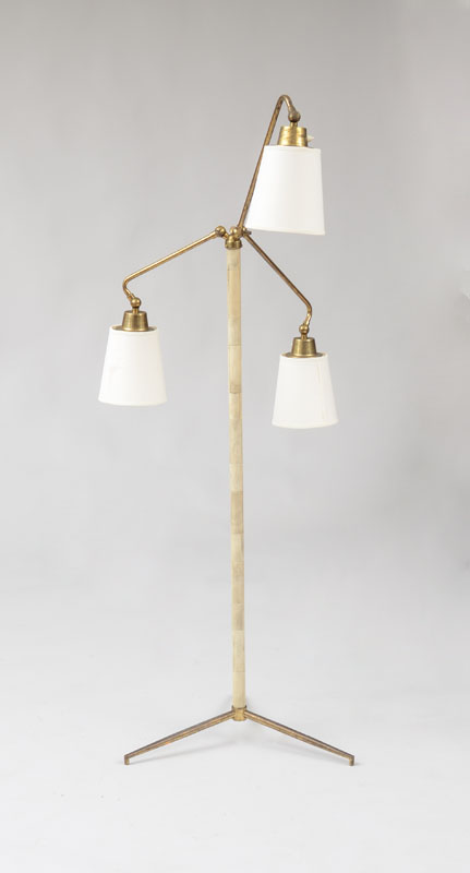 Appraisal: MID-CENTURY MODERN THREE-ARM FLOOR LAMP Brass parchment unmarked x in