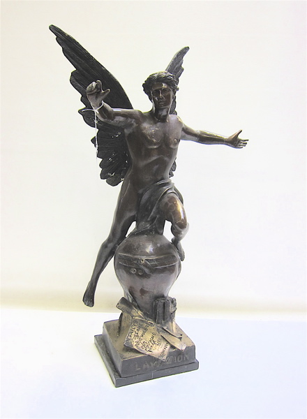 Appraisal: BRONZE CAST SCULPTURE OF A WINGED FIGURE standing on top