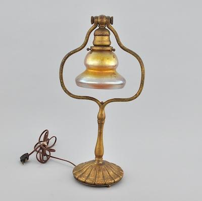 Appraisal: A Tiffany Studios Harp Desk Lamp Dore bronze lamp base