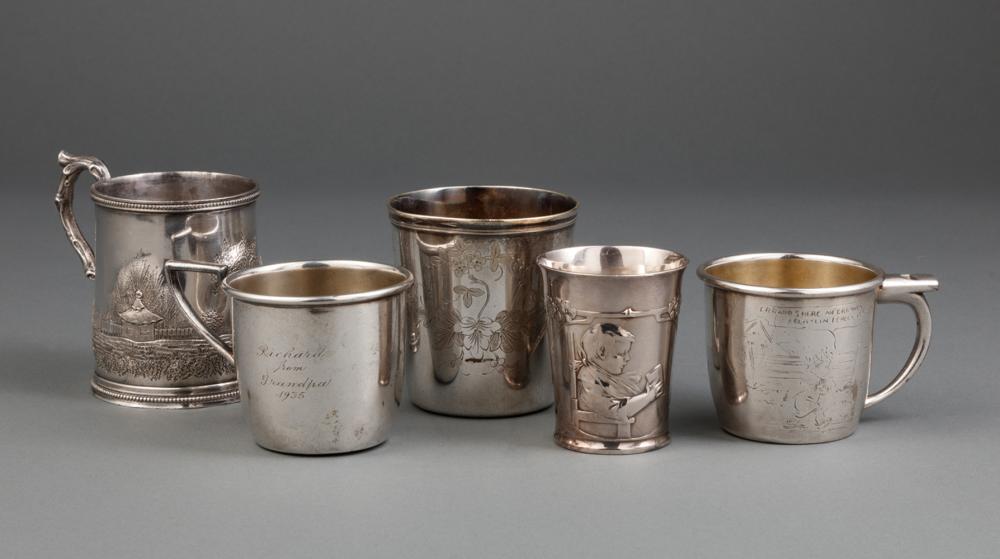 Appraisal: Group of Five Antique and Vintage Silverplate Cups incl Christofle