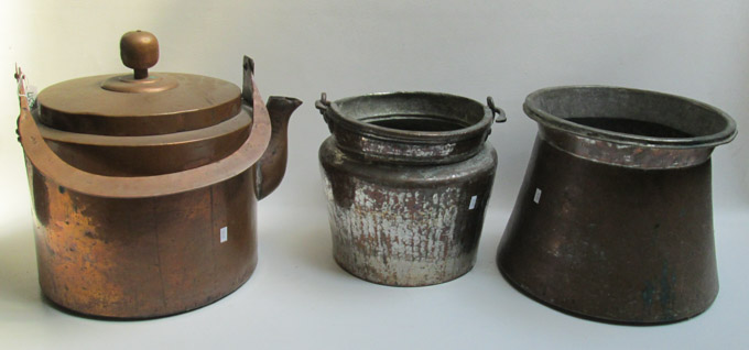 Appraisal: THREE COPPER VESSELS consisting of a hot water kettle a