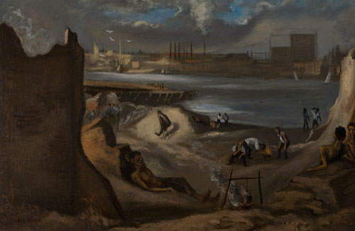 Appraisal: LOUIS RIBAK Hooverville along the East River Oil on masonite