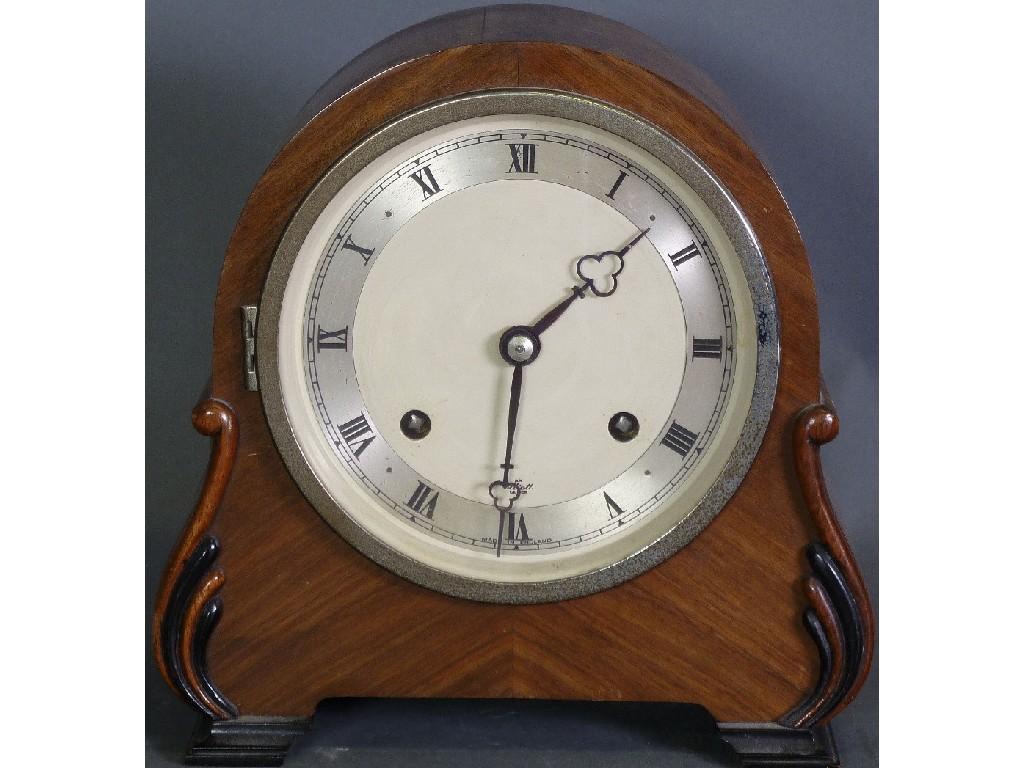 Appraisal: EARLY TWENTIETH CENTURY WALNUTWOOD CASED ELLIOTT MANTEL CLOCK the cream