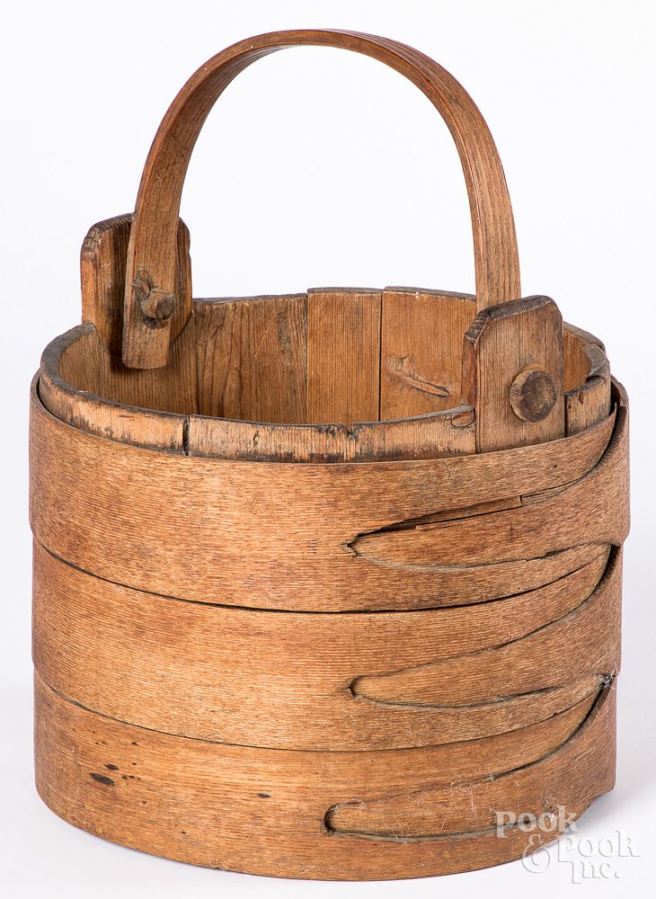 Appraisal: Primitive bucket of lapped finger construction Primitive wood bucket of