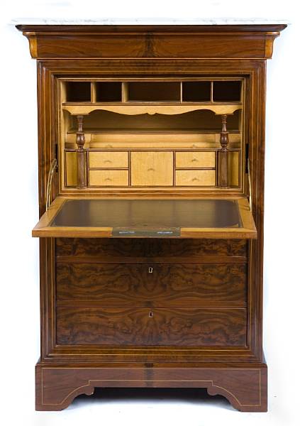 Appraisal: A Northern European inlaid walnut drop front secretary chest height