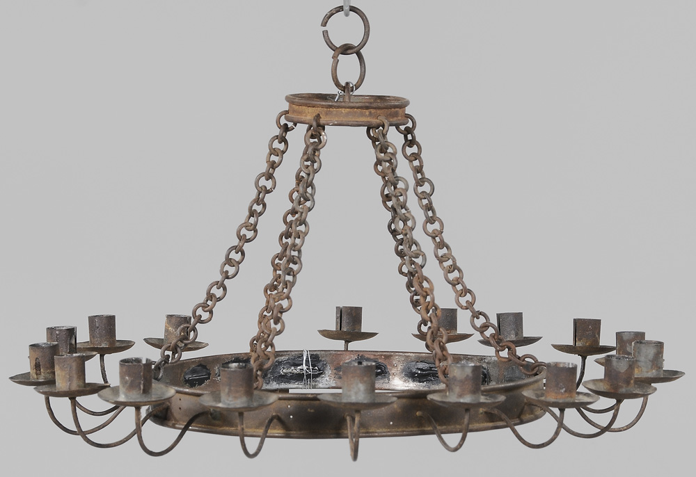 Appraisal: Eighteen-Cup Tin Chandelier American th century sockets with arms piercing