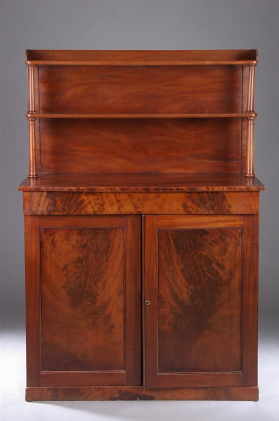 Appraisal: ENGLISH VICTORIAN MAHOGANY CABINET th century With quarter-galleried shelf above