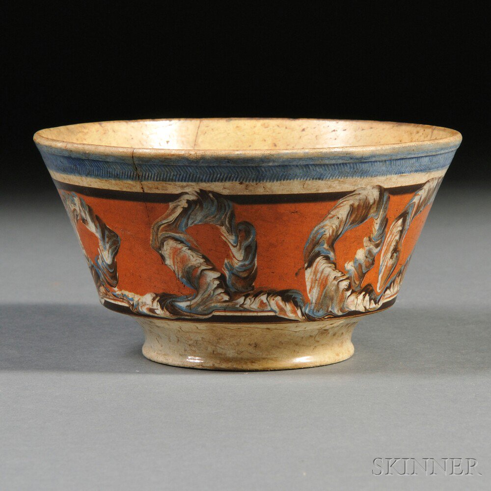 Appraisal: Mochaware Bowl with Earthworm Decoration Britain early th century London-shaped