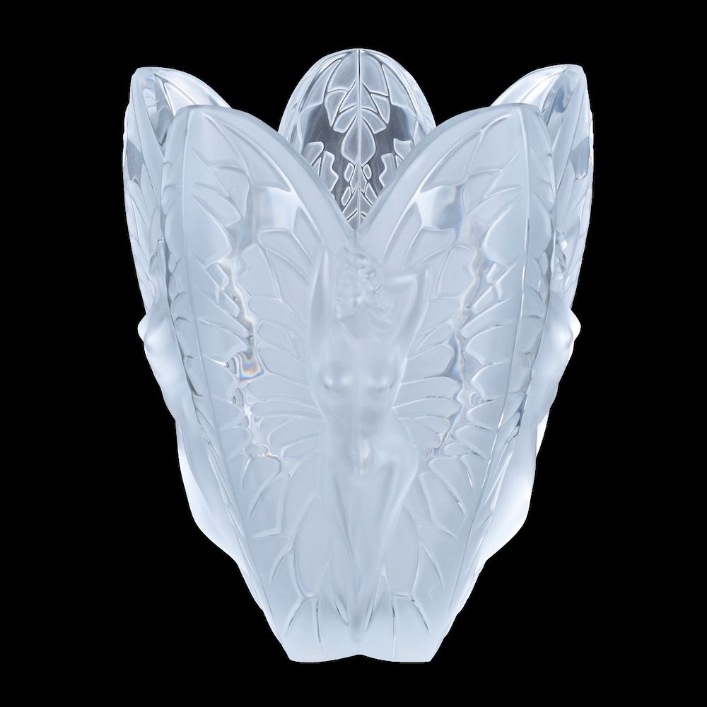 Appraisal: Lalique Chrysalide Crystal Vase Lalique Chrysalide Frosted and Clear Crystal