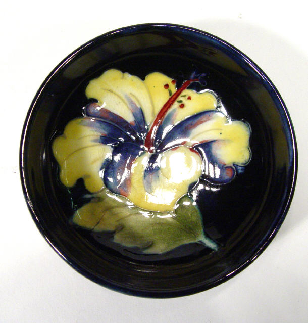 Appraisal: Small Moorcroft pottery bowl hand painted and tubelined with hibiscus