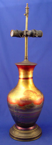 Appraisal: WELLER ''LASA'' ART POTTERY PALM TREE LAMP Landscape with palm