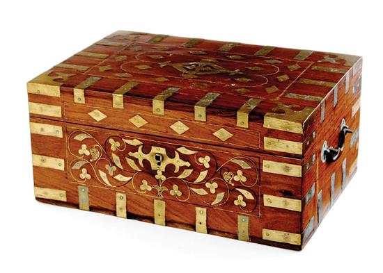 Appraisal: Anglo-Indian rosewood and brass-bound writing box rectangular case with brass