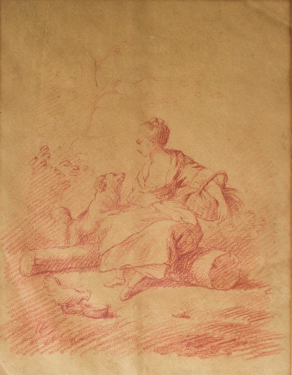 Appraisal: CIRCLE OF FRANCOIS BOUCHER TH TH CENTURY WOMAN SITTING ON