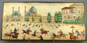 Appraisal: An Indian painted miniature on ivory depicting a polo match