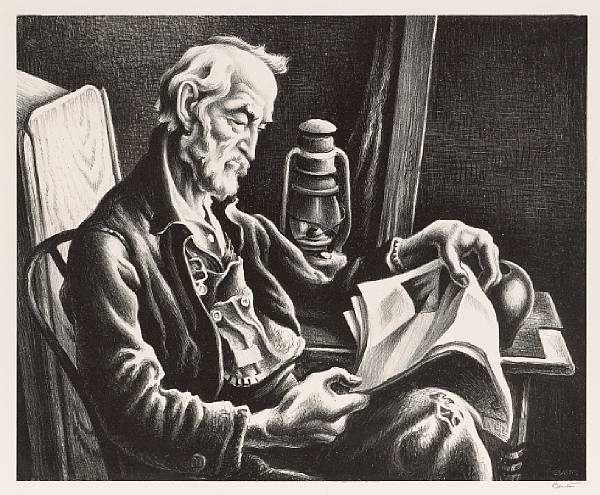 Appraisal: Thomas Hart Benton American - Old Man Reading F Lithograph