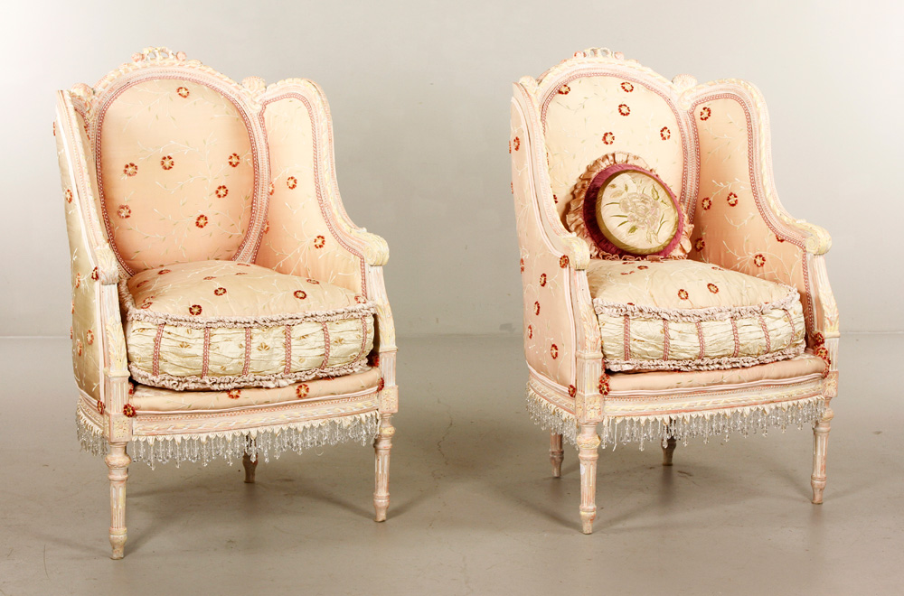 Appraisal: - Pr French Boudoir Chairs Pair of French boudoir chairs