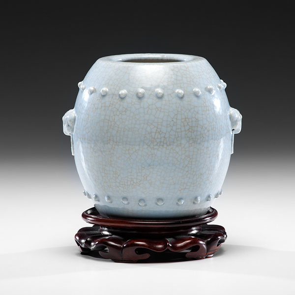 Appraisal: Chinese Qing dynasty Qianlong period A powder blue crackleware jar