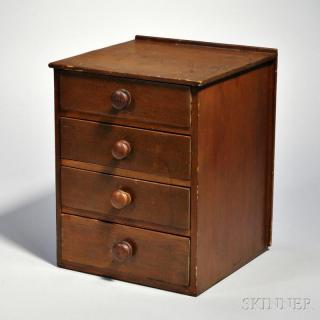 Appraisal: Shaker Dark Brown-stained Pine Four-drawer Storage Chest probably Canterbury New