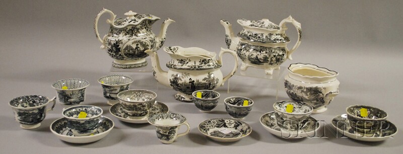 Appraisal: Nineteen Pieces of English Black and White Transfer-decorated Staffordshire Teaware