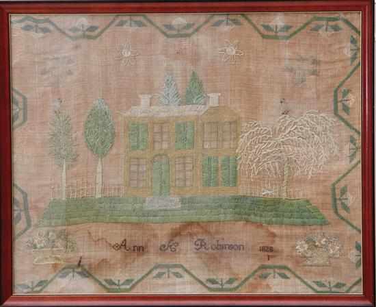 Appraisal: Needlework sampler with Manor house and garden circa British or