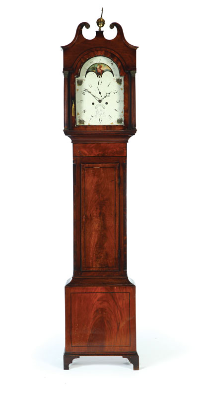 Appraisal: TALL CASE CLOCK England th century figured mahogany veneer with