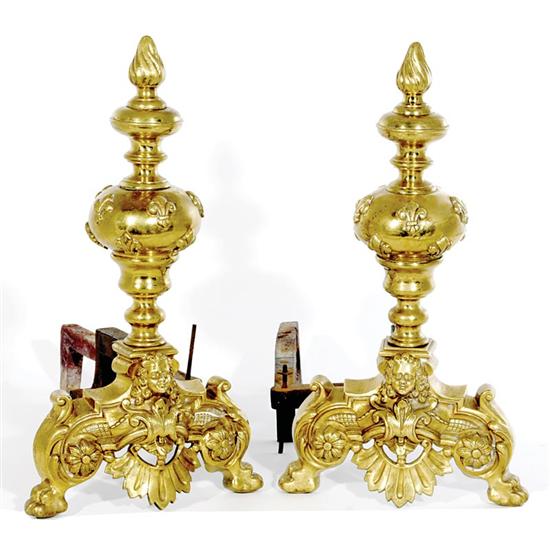 Appraisal: Pair French brass andirons late th early th century flame