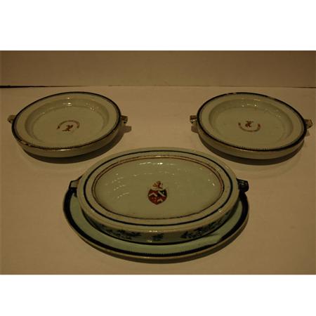 Appraisal: Group of Three Chinese Export Porcelain Warming Dishes Together with