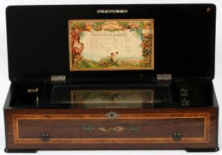 Appraisal: GERMAN FRUITWOOD INLAY MUSIC BOX MANDOLINE GERMAN FRUITWOOD INLAY MUSIC