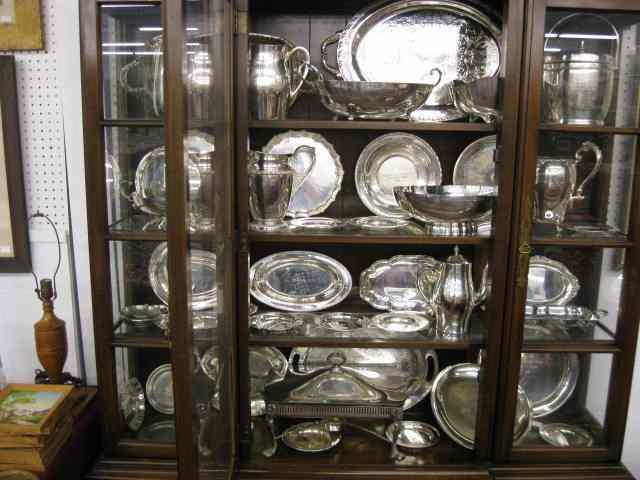 Appraisal: Trophy Items silverplate pewter trays bowls pitchers ice bucket bread