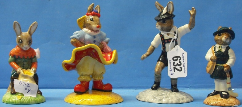 Appraisal: Royal Doulton Bunnykins FiguresTyrolean Dancer DB Will Scarlet DB School