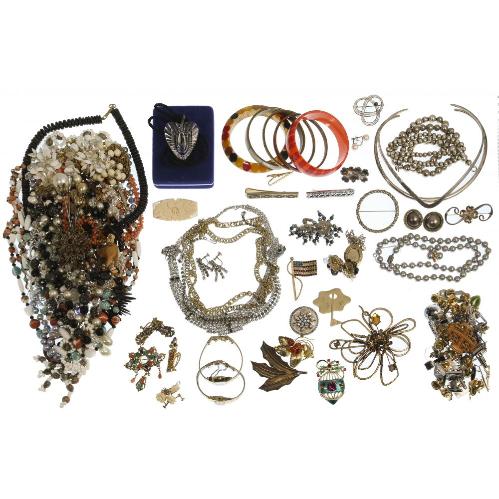 Appraisal: GOLD STERLING SILVER AND COSTUME JEWELRY ASSORTMENTIncluding a pair of