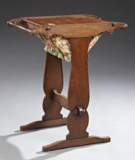 Appraisal: French Carved Oak Work Table c with a doub French