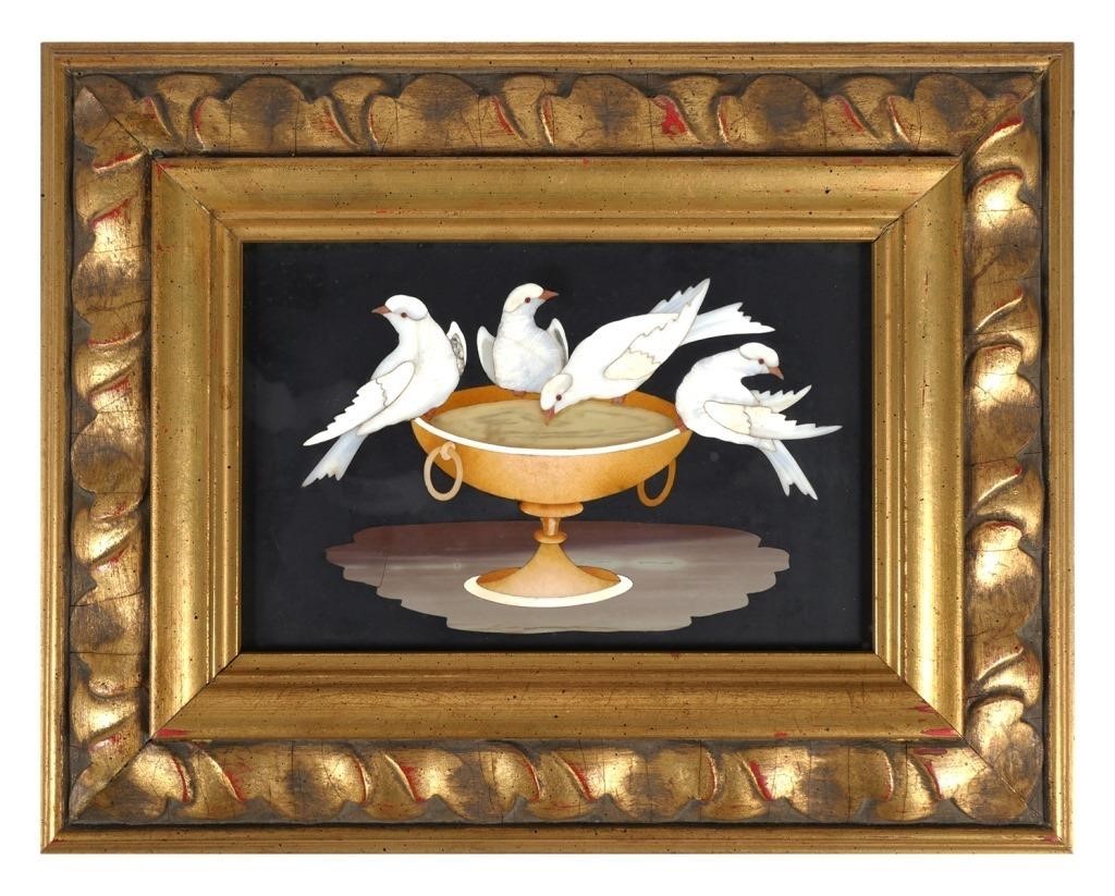 Appraisal: An Italian pietra dura plaque depicting four white doves or