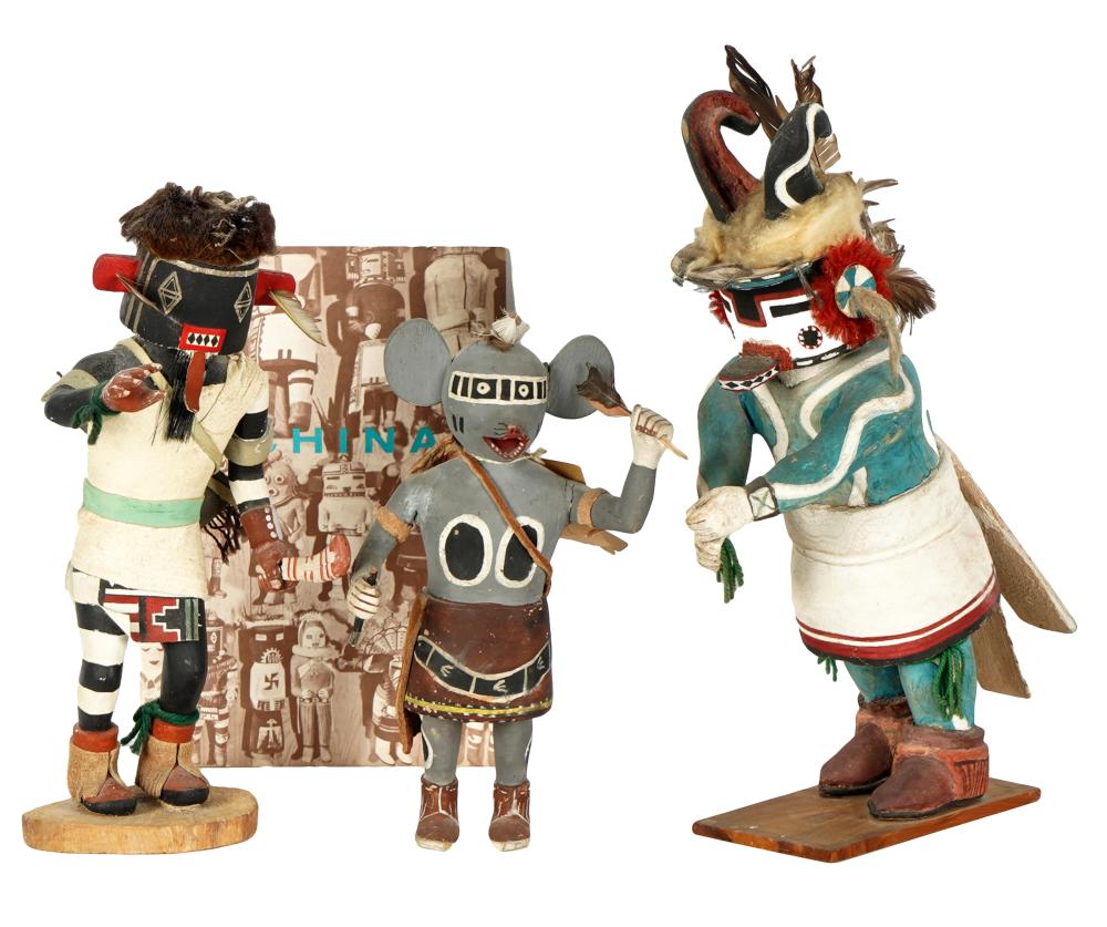 Appraisal: THREE KACHINA DOLLS ainted wood the largest inscribed Mountain Sheep