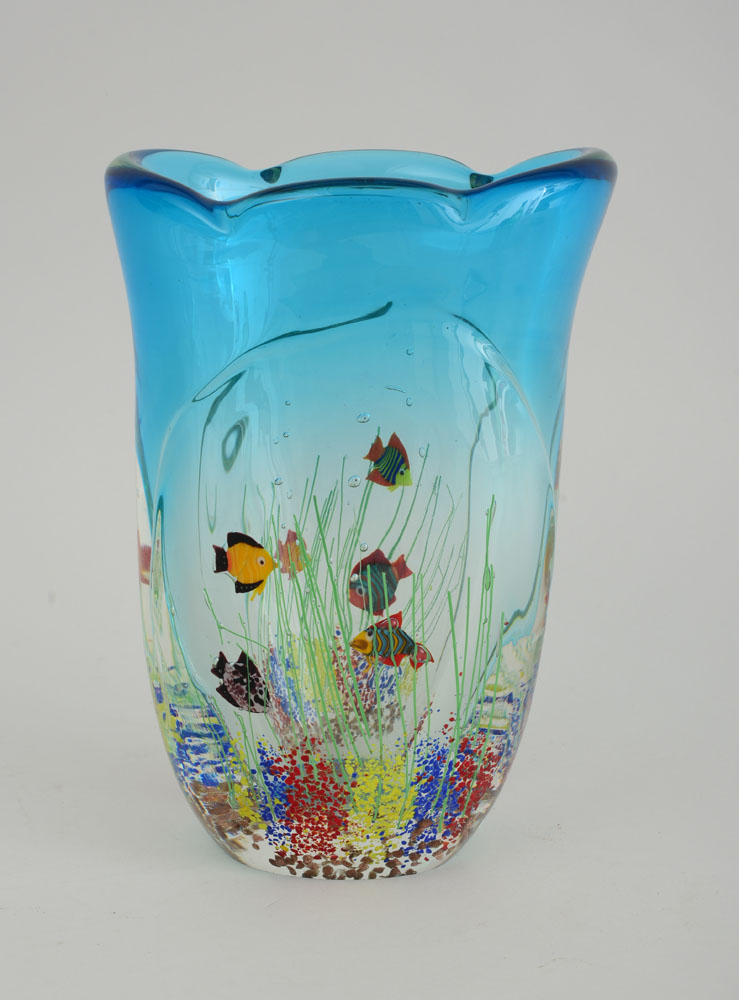 Appraisal: MURANO ITALY AQUARIUM VASE Internally decorated glass x x in