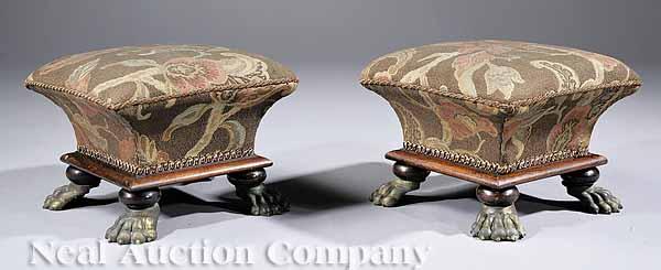 Appraisal: A Pair of Regency Carved Rosewood Footstools th c square