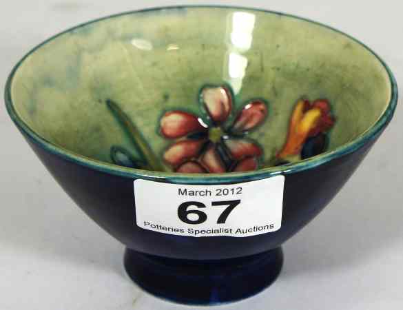 Appraisal: Moorcroft Footed Finger Bowl decorated with Flowers on Blue Green