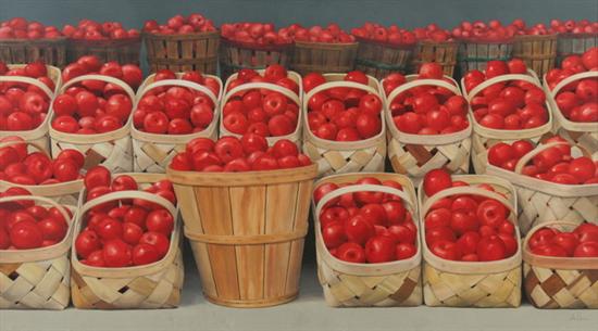 Appraisal: TOM OWEN American contemporary BARRELS OF APPLES signed lower right