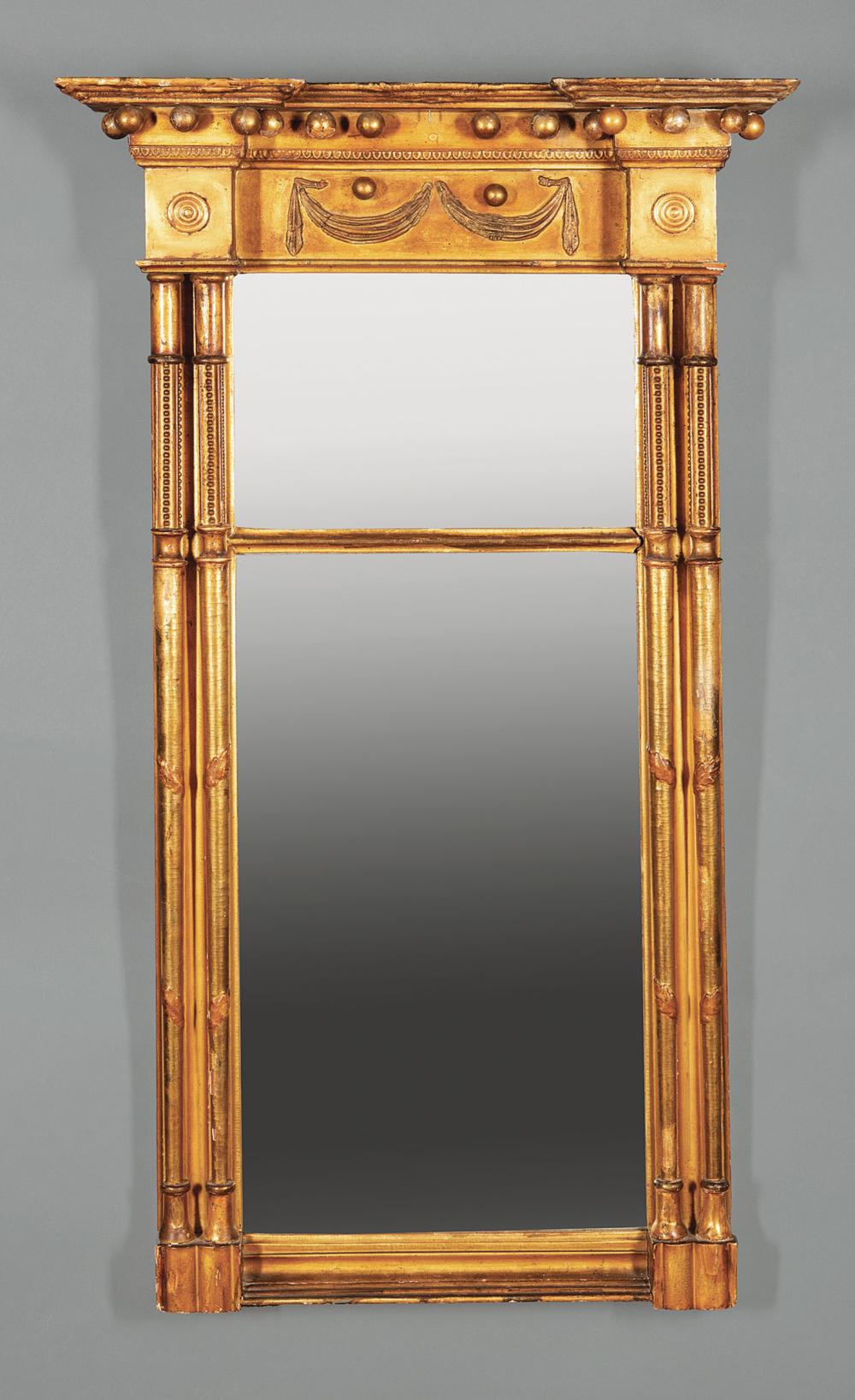 Appraisal: American Federal Giltwood Pier Mirror early th c spherule-mounted cornice