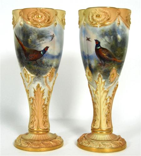 Appraisal: PAIR OF ROYAL WORCESTER VASES SIGNED JAS STINTON each of