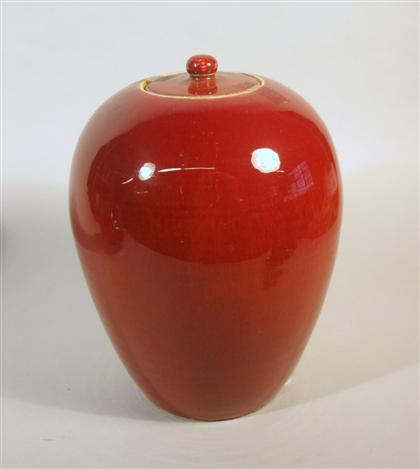 Appraisal: Chinese flambe'-glazed covered jar Qing dynasty Of tall and robust