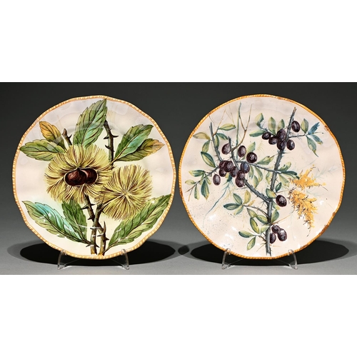 Appraisal: Two Cantagalli shaped circular faience plates one painted with horse