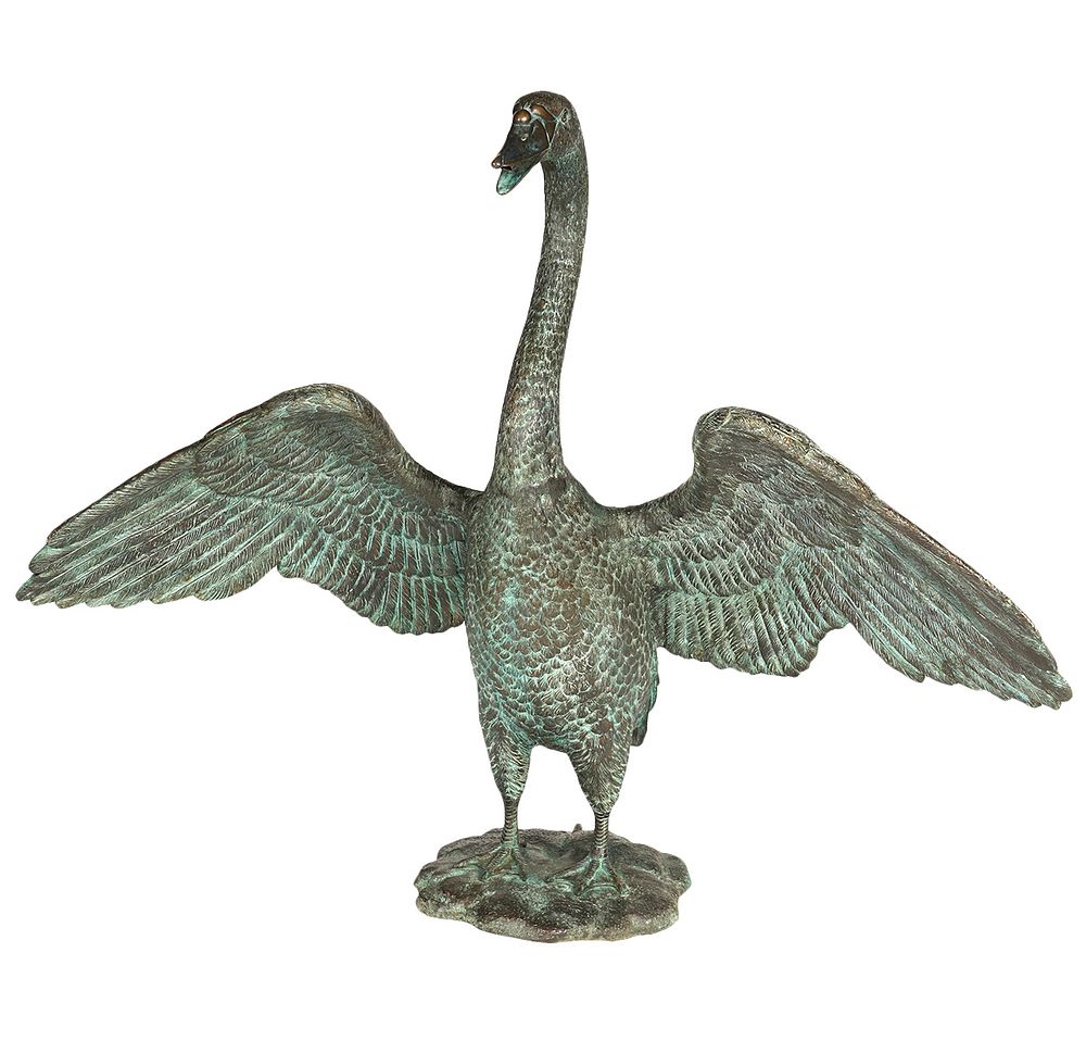 Appraisal: th Ct Bronze Swan Fountain Sculpture Bronze swan fountain statue