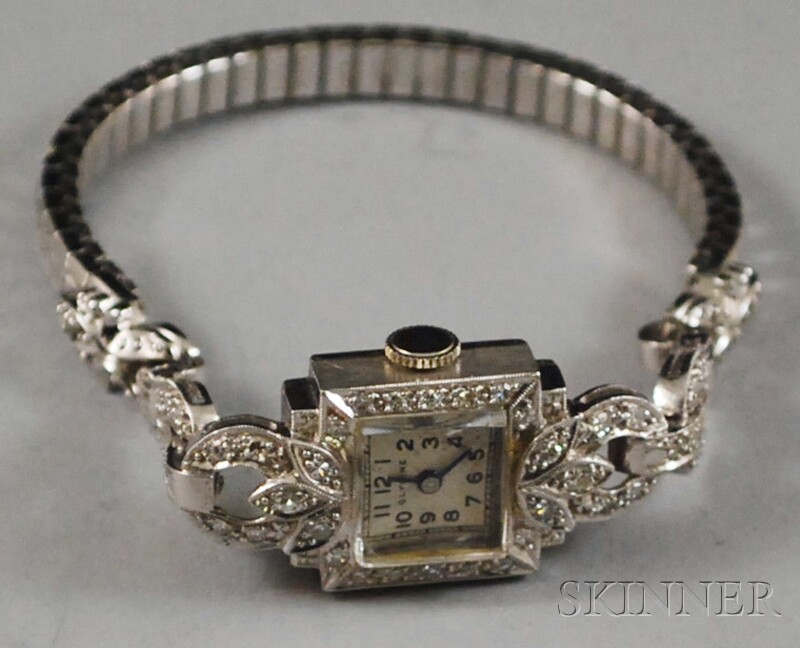 Appraisal: Lady's Platinum and Diamond Glycine Art Deco-style Wristwatch on stretchable