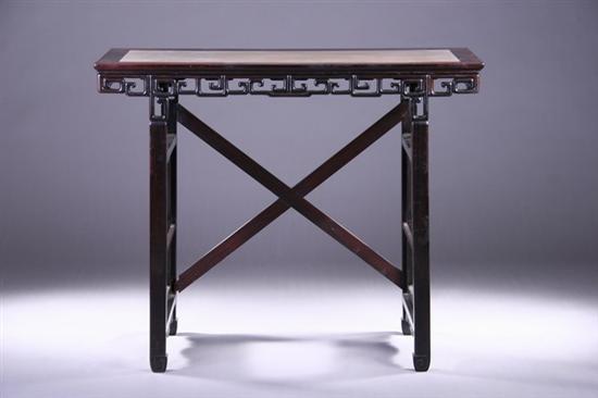 Appraisal: CHINESE ROSEWOOD ALTAR TABLE th century With inlaid marble rectangular